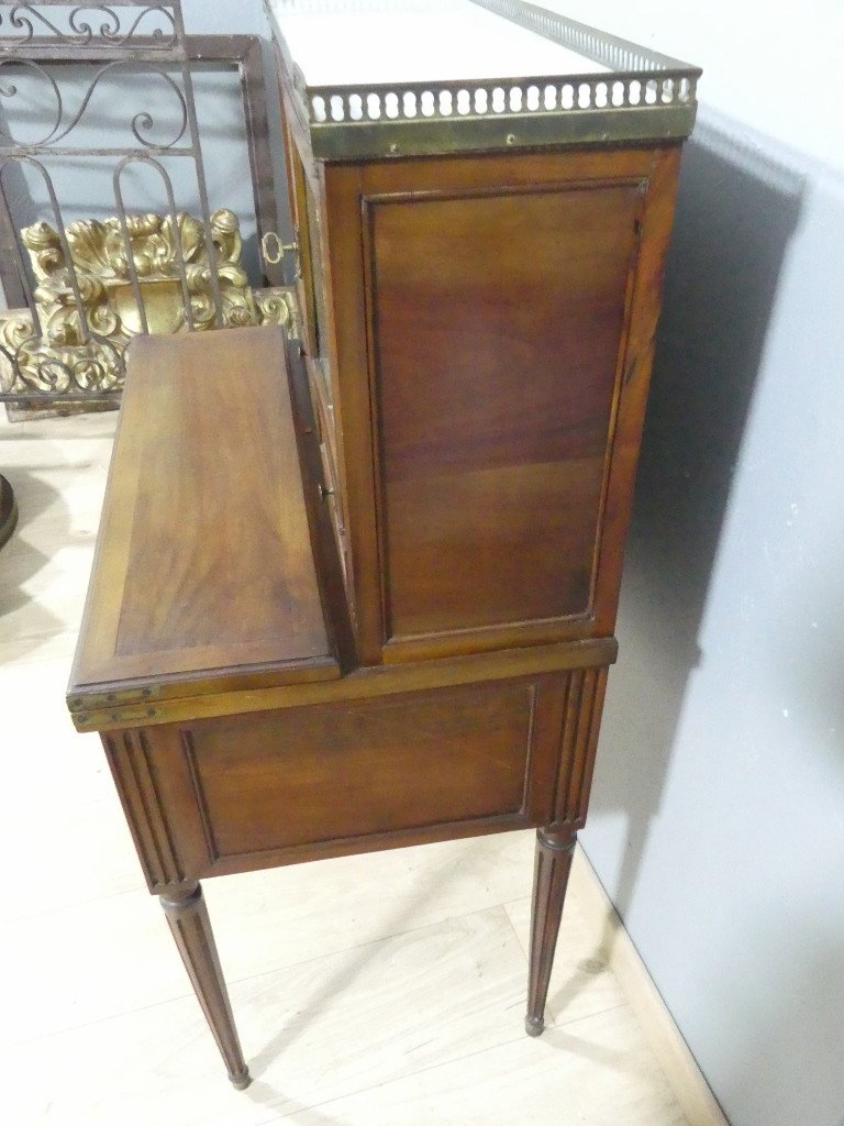  Bonheur Du Jour Louis XVI, Bureau Rangement En Merisier, époque XIX ème Siècle -photo-5