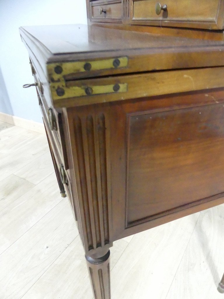  Bonheur Du Jour Louis XVI, Bureau Rangement En Merisier, époque XIX ème Siècle -photo-7