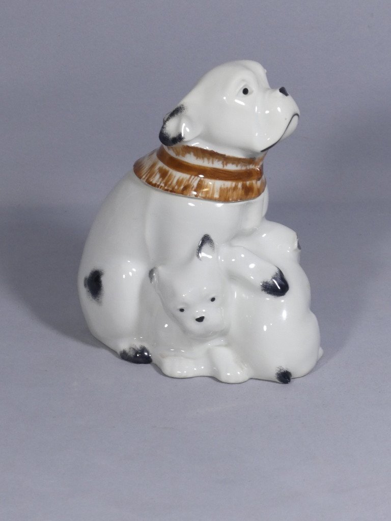 Edouard Marcel Sandoz Et Haviland, Very Rare Porcelain Bull-dog Candy Dish, 1916-photo-2