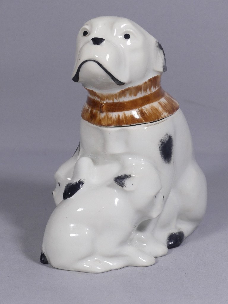 Edouard Marcel Sandoz Et Haviland, Very Rare Porcelain Bull-dog Candy Dish, 1916-photo-3