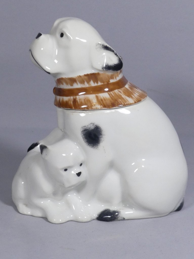 Edouard Marcel Sandoz Et Haviland, Very Rare Porcelain Bull-dog Candy Dish, 1916-photo-4