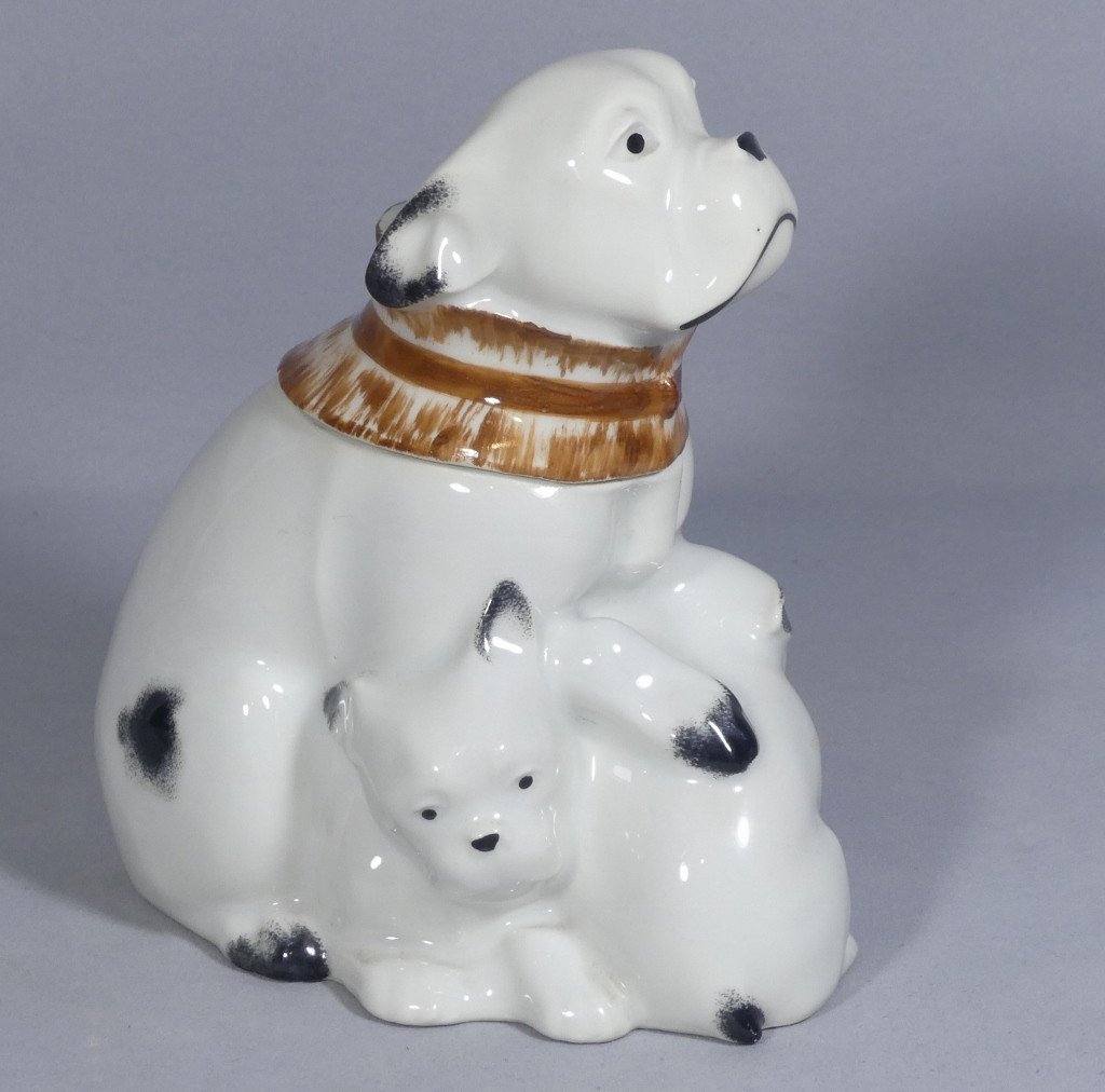 Edouard Marcel Sandoz Et Haviland, Very Rare Porcelain Bull-dog Candy Dish, 1916