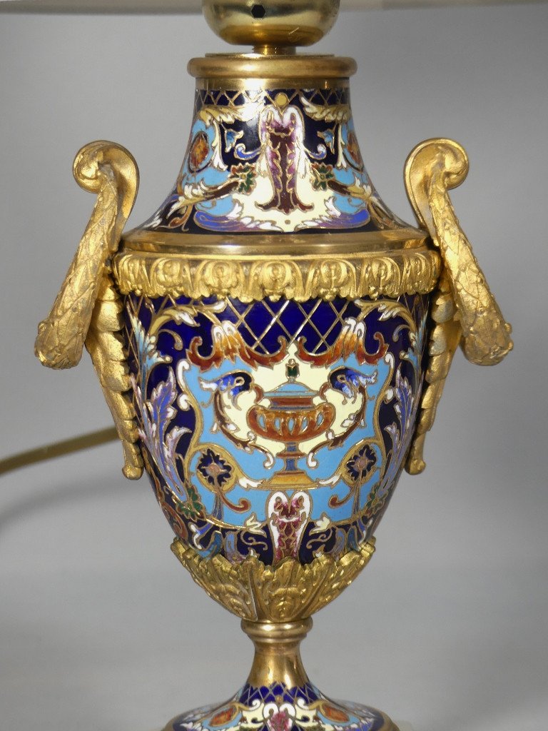 Lampe Napoléon III En Bronze Et émaux Cloisonné, époque XIX ème Siècle-photo-2