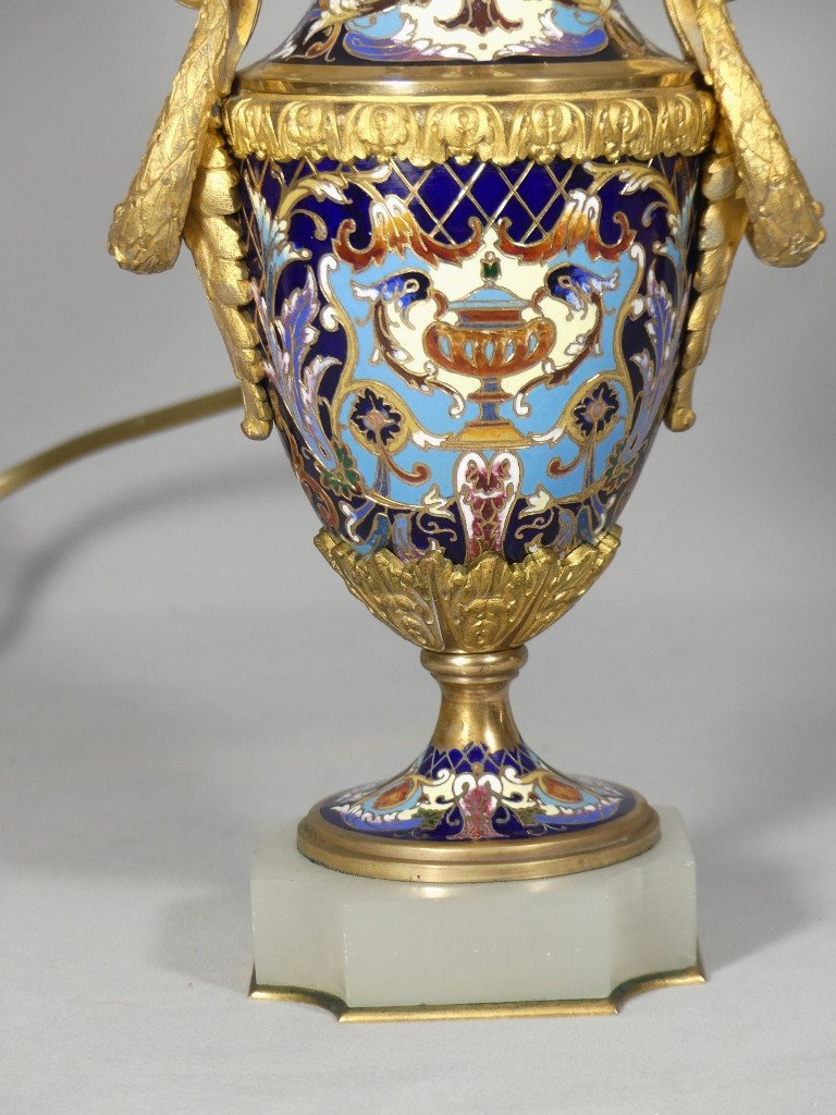 Lampe Napoléon III En Bronze Et émaux Cloisonné, époque XIX ème Siècle-photo-3