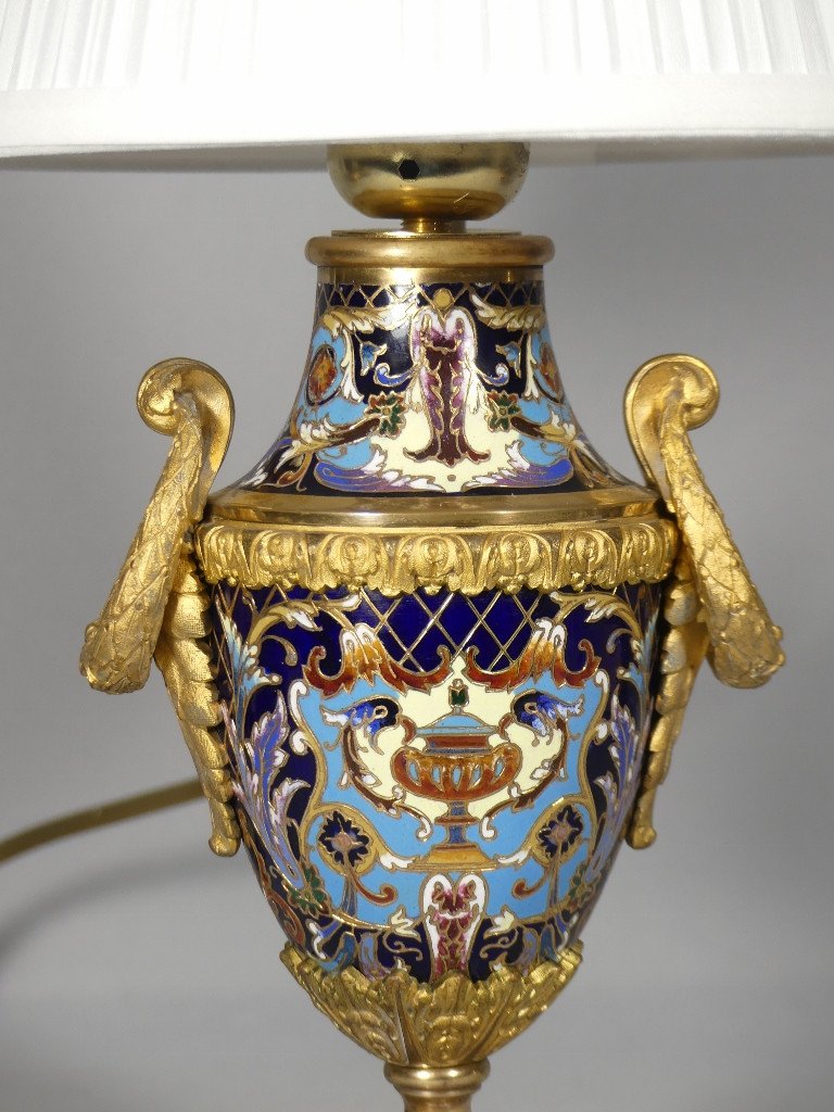 Lampe Napoléon III En Bronze Et émaux Cloisonné, époque XIX ème Siècle-photo-4