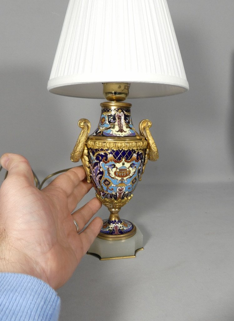 Lampe Napoléon III En Bronze Et émaux Cloisonné, époque XIX ème Siècle-photo-1