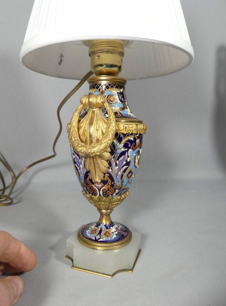 Lampe Napoléon III En Bronze Et émaux Cloisonné, époque XIX ème Siècle-photo-2