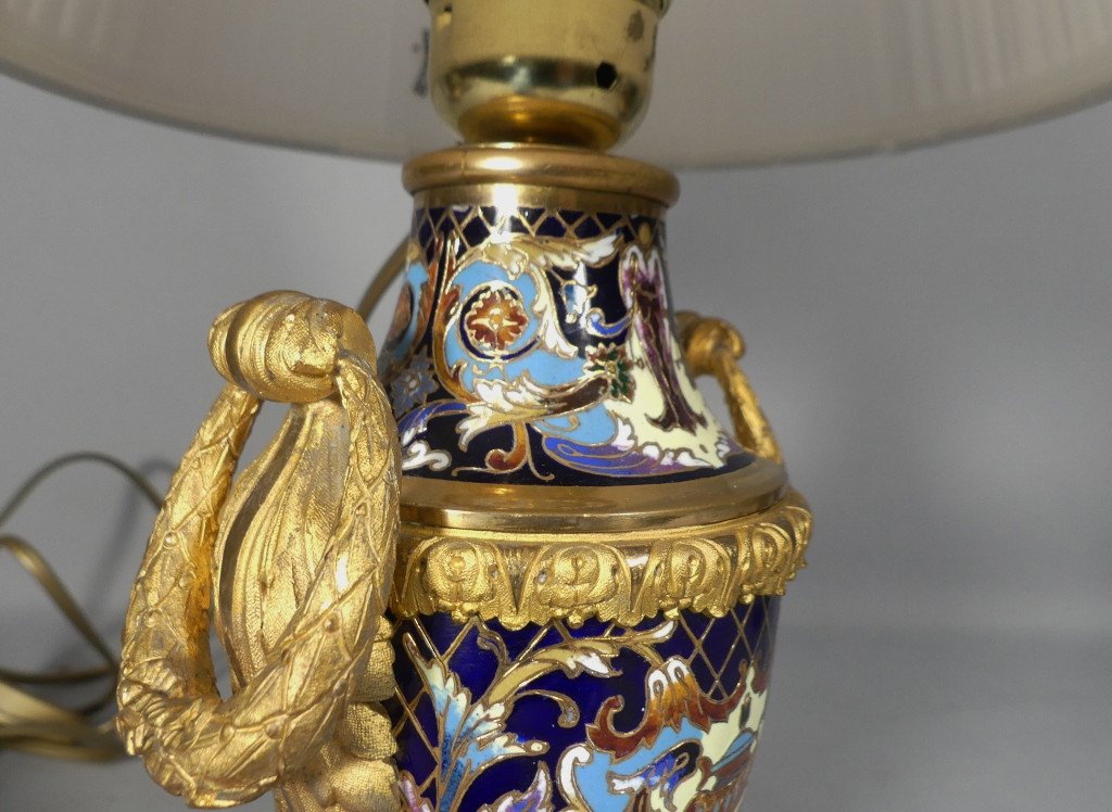 Lampe Napoléon III En Bronze Et émaux Cloisonné, époque XIX ème Siècle-photo-4