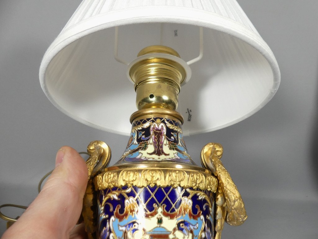 Lampe Napoléon III En Bronze Et émaux Cloisonné, époque XIX ème Siècle-photo-6