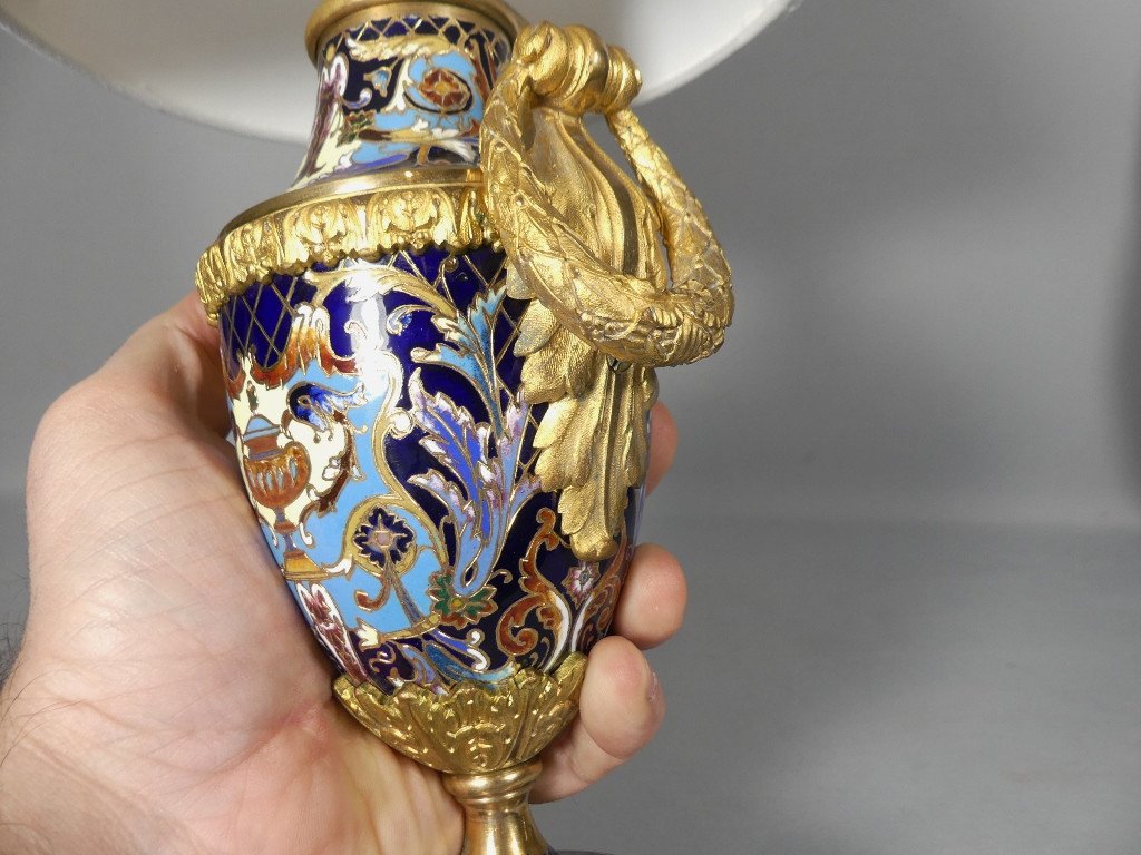 Lampe Napoléon III En Bronze Et émaux Cloisonné, époque XIX ème Siècle-photo-7