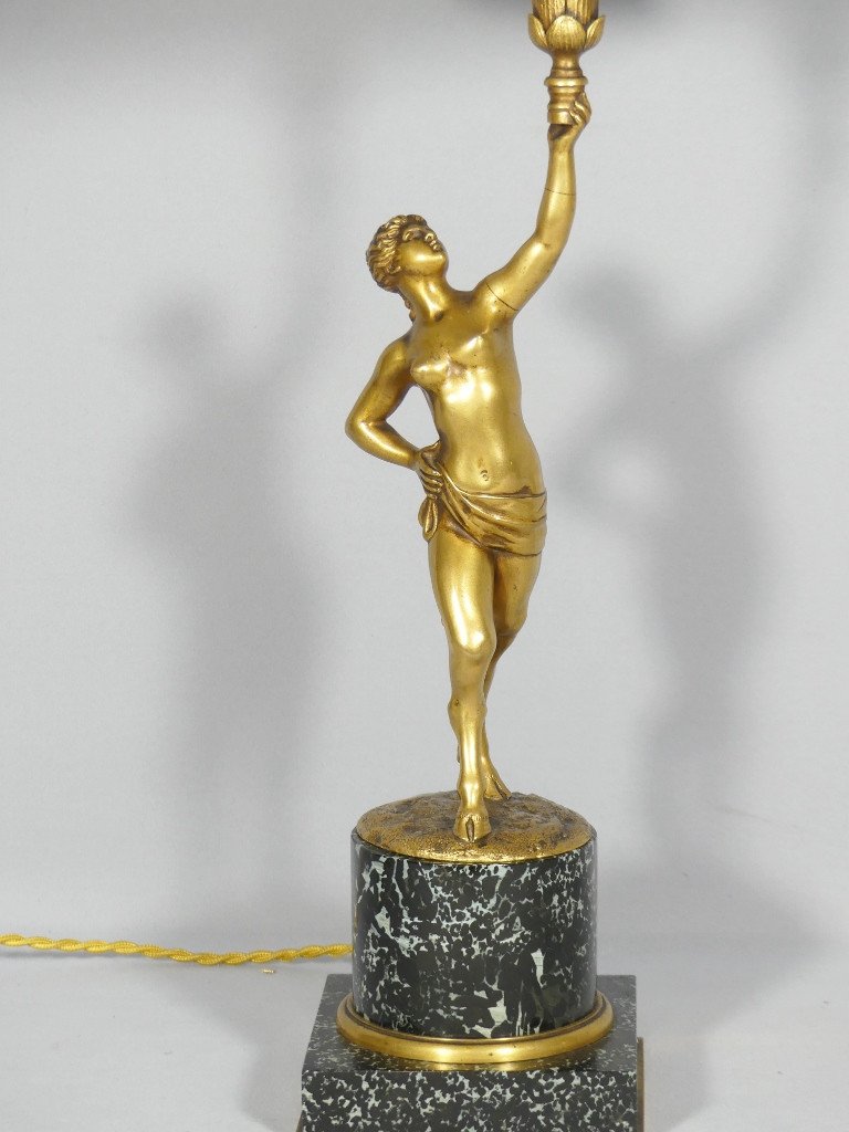 Louis Kley, Lampe à La Faunesse En Bronze Doré Socle Marbre, Fondeur Soleau, XIX ème-photo-2