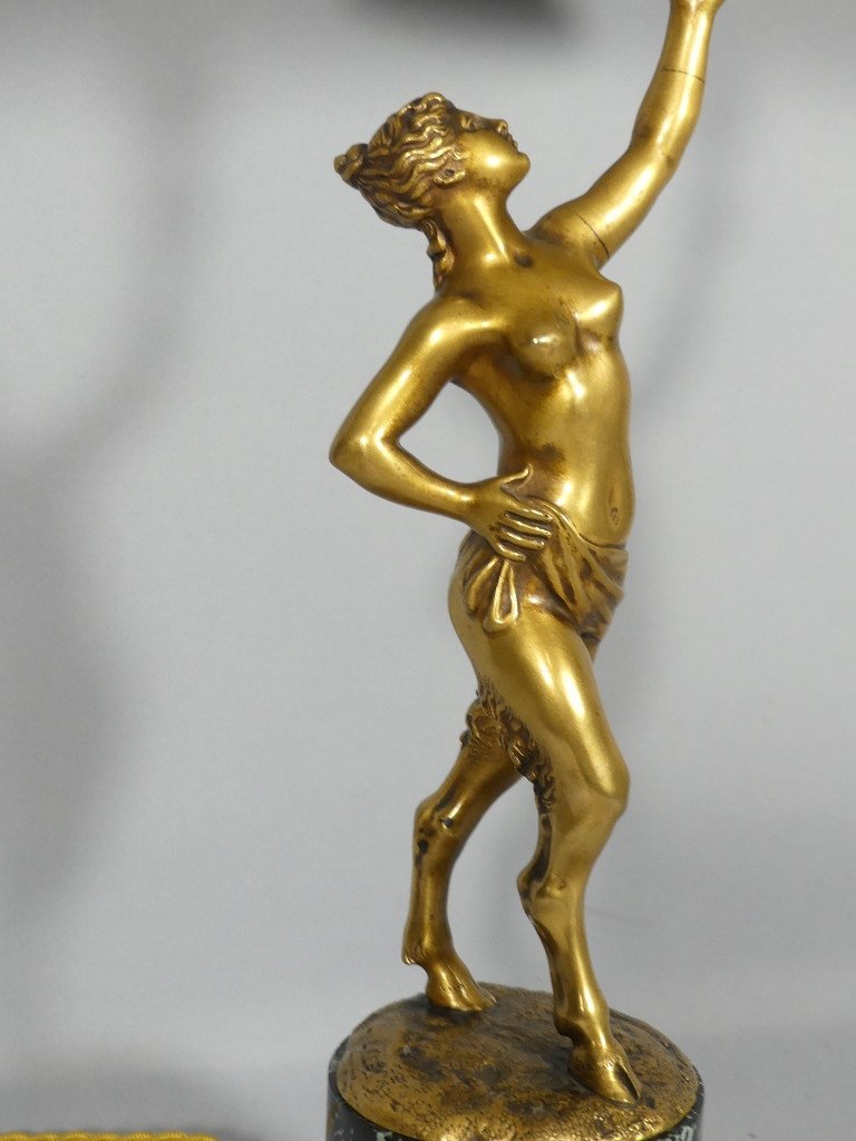 Louis Kley, Lampe à La Faunesse En Bronze Doré Socle Marbre, Fondeur Soleau, XIX ème-photo-4