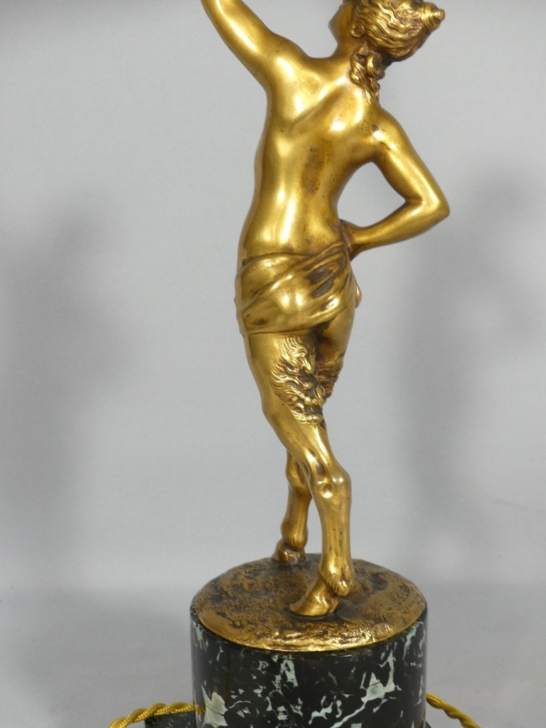 Louis Kley, Lampe à La Faunesse En Bronze Doré Socle Marbre, Fondeur Soleau, XIX ème-photo-3