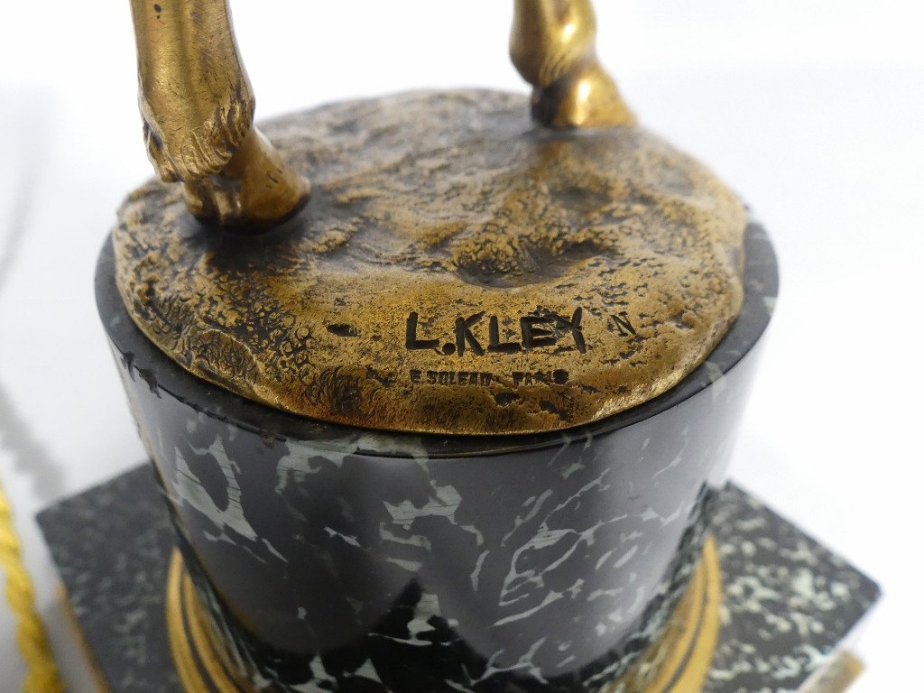 Louis Kley, Lampe à La Faunesse En Bronze Doré Socle Marbre, Fondeur Soleau, XIX ème-photo-6