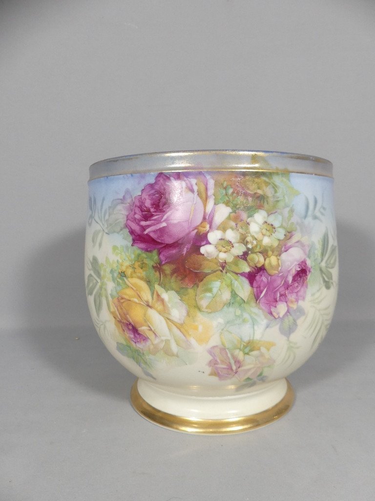 Limoges Porcelain Rose Flower Pot, 1980s-photo-2