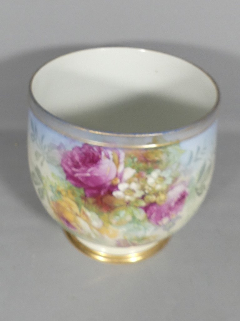 Limoges Porcelain Rose Flower Pot, 1980s-photo-3