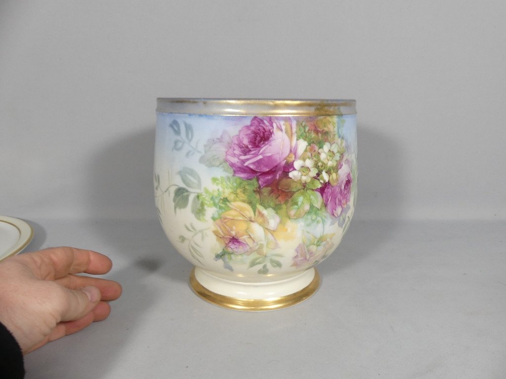 Limoges Porcelain Rose Flower Pot, 1980s-photo-4