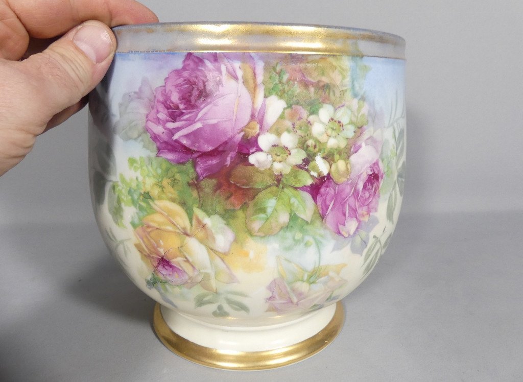 Limoges Porcelain Rose Flower Pot, 1980s-photo-1