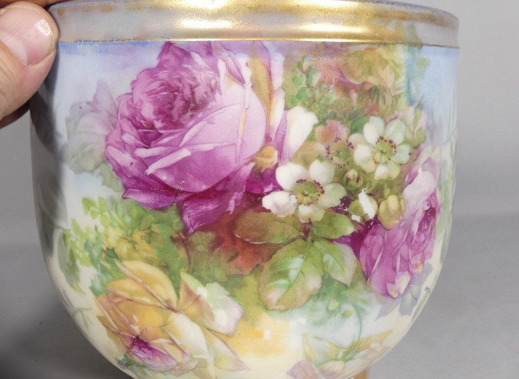 Limoges Porcelain Rose Flower Pot, 1980s-photo-2