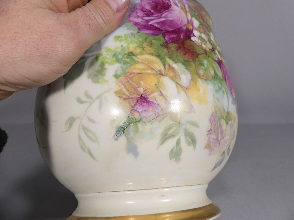 Limoges Porcelain Rose Flower Pot, 1980s-photo-3