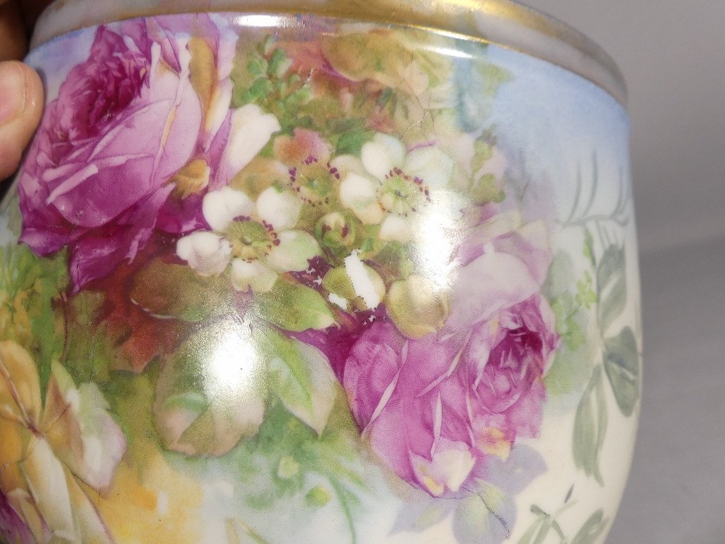 Limoges Porcelain Rose Flower Pot, 1980s-photo-4