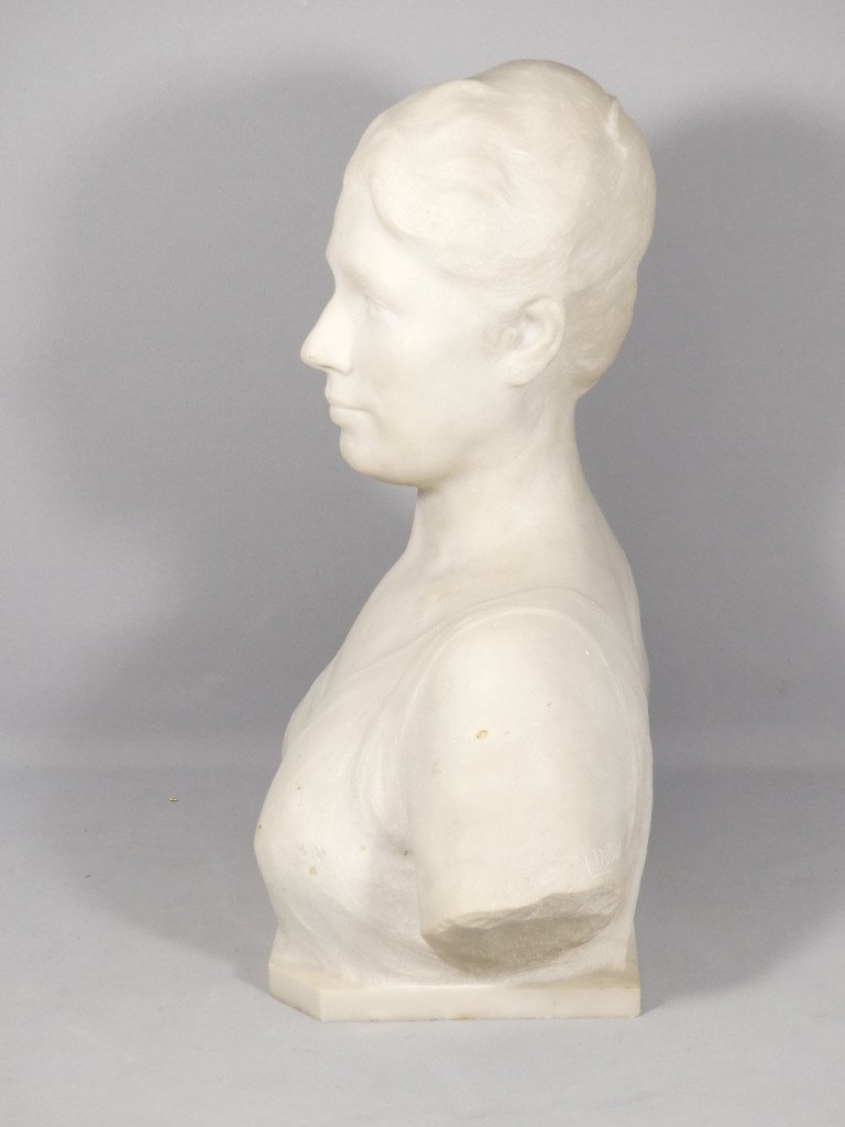 Louis Dubar ( 1876-1951), Sculpture Buste De Femme En Marbre Blanc De Carrare, époque Début XXè-photo-3