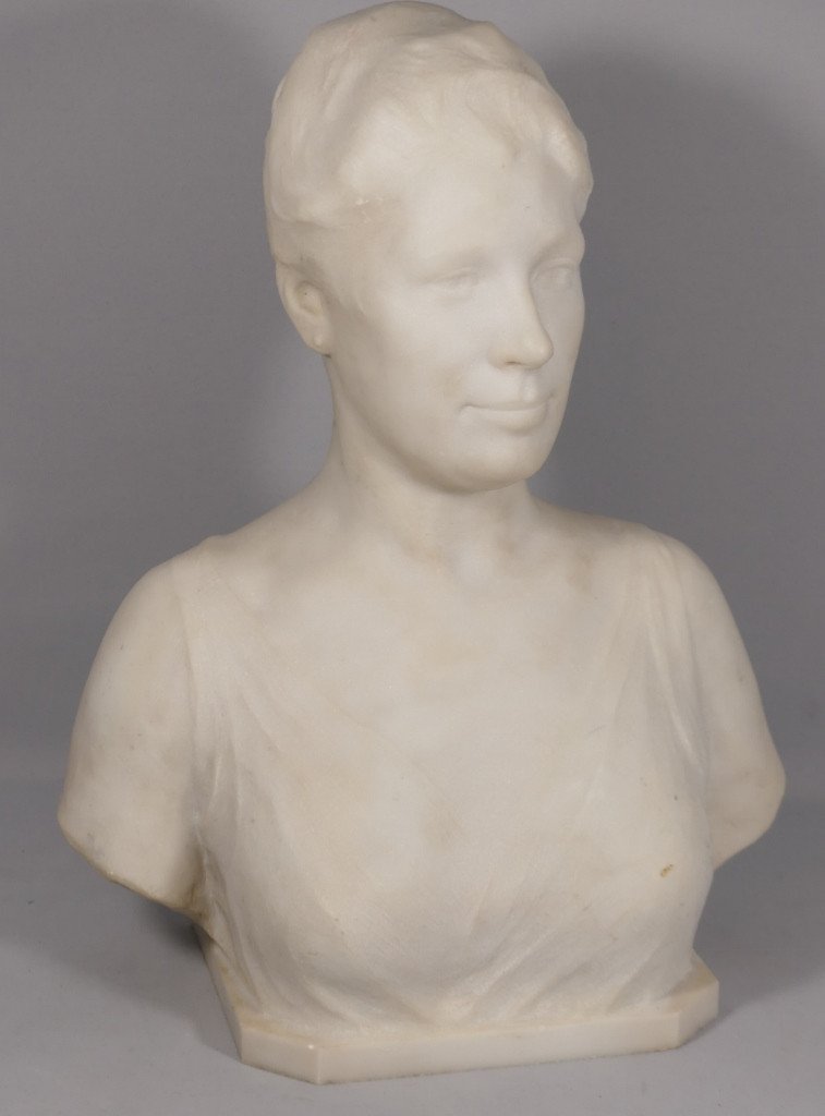 Louis Dubar ( 1876-1951), Sculpture Buste De Femme En Marbre Blanc De Carrare, époque Début XXè