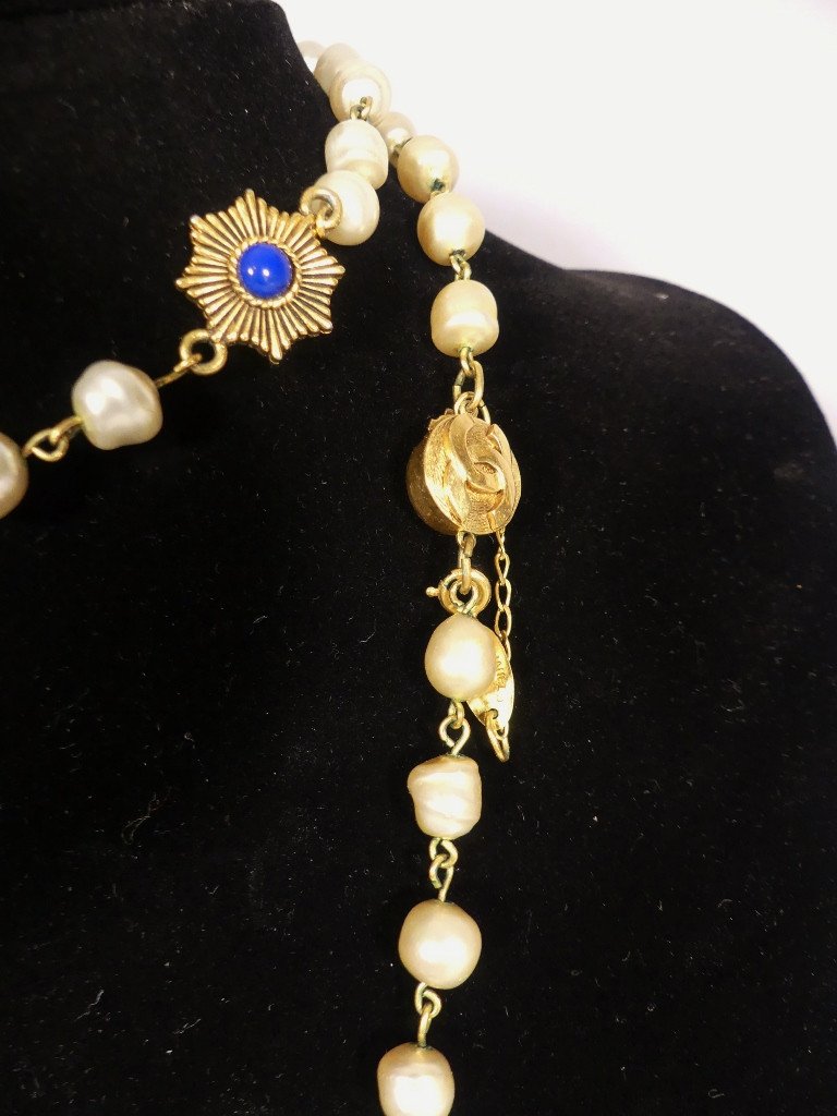 Chanel Vintage 1984, Grand Collier Sautoir Perles Et Soleil-photo-3