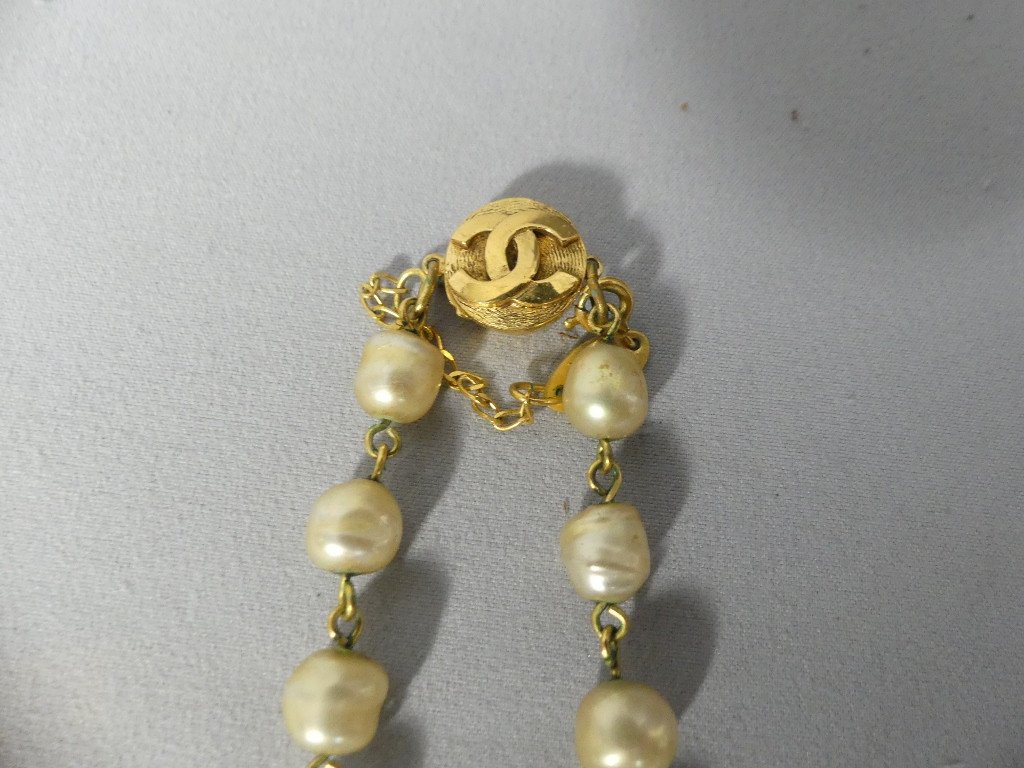 Chanel Vintage 1984, Grand Collier Sautoir Perles Et Soleil-photo-5