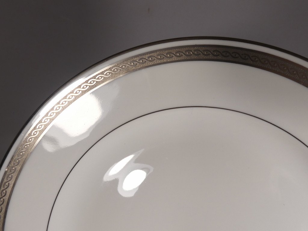 Bernardaud Blois 6 Table Plates In Platinum Inlay Limoges Porcelain-photo-3