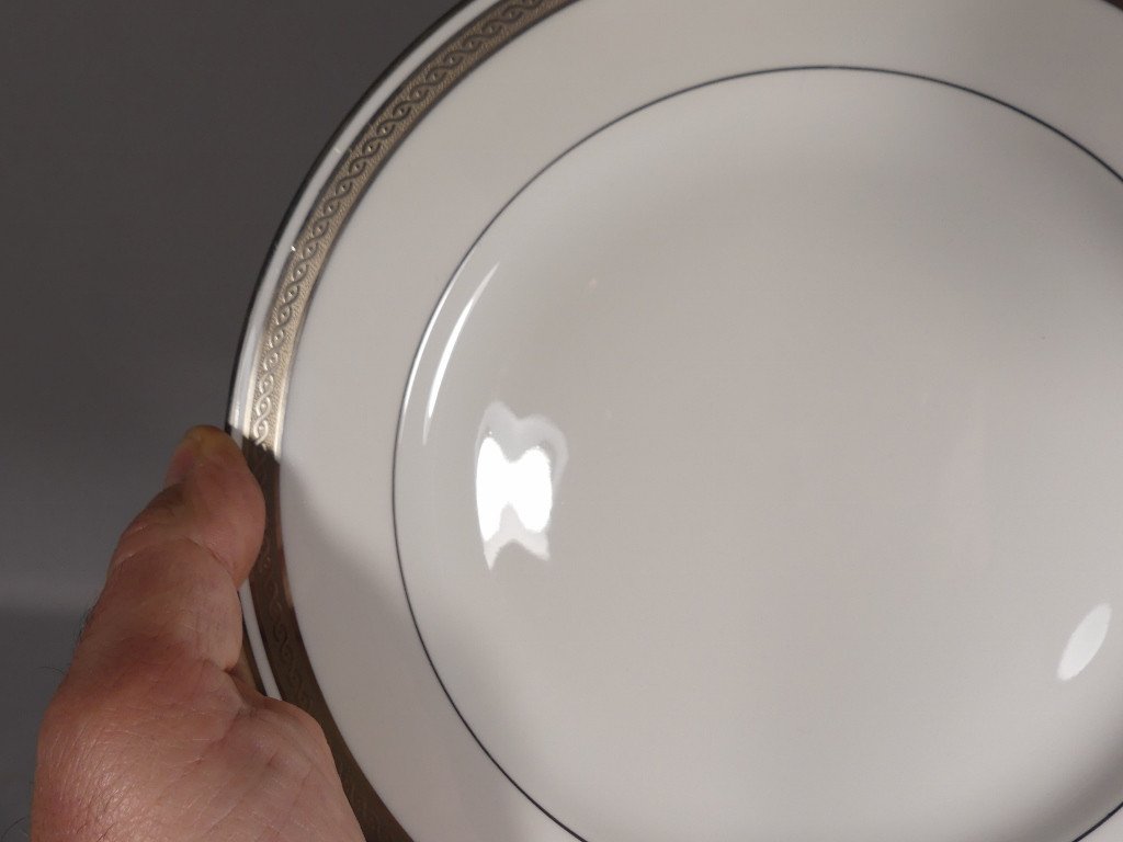 Bernardaud Blois 6 Table Plates In Platinum Inlay Limoges Porcelain-photo-4