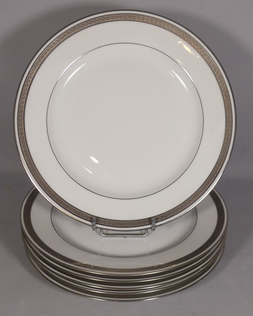 Bernardaud Blois 6 Table Plates In Platinum Inlay Limoges Porcelain