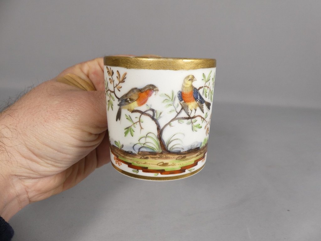 Benoît Lebrun In Orléans, Litron Cup With Birds In Painted Porcelain, Late 18th Century-photo-2