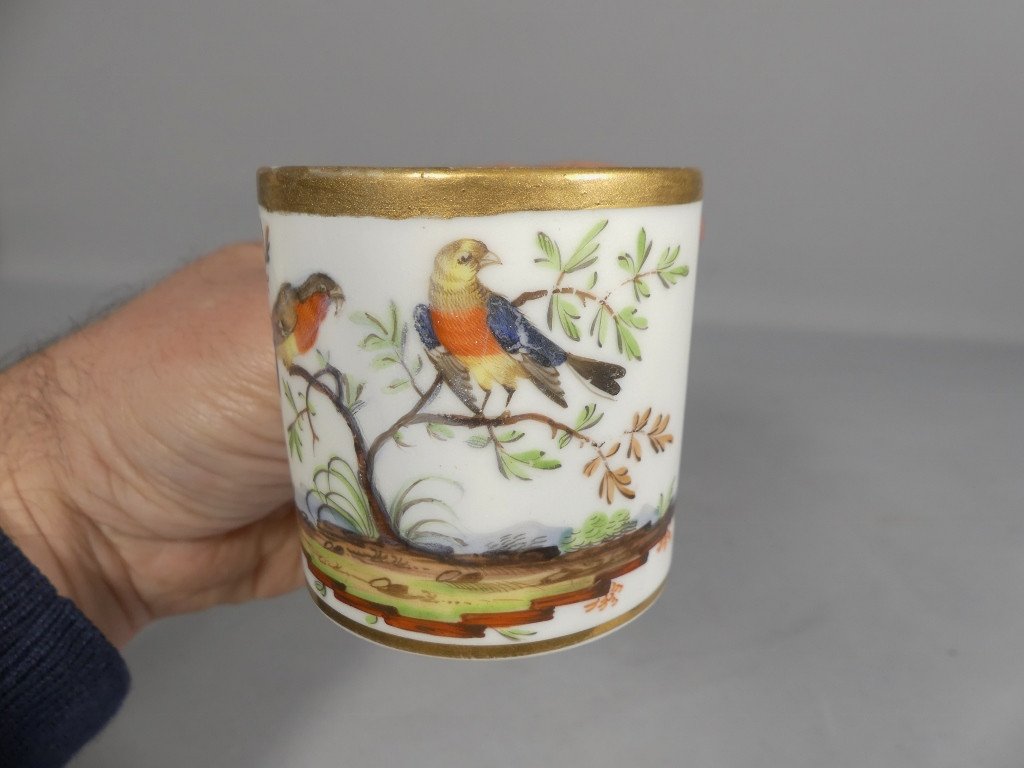 Benoît Lebrun In Orléans, Litron Cup With Birds In Painted Porcelain, Late 18th Century-photo-3