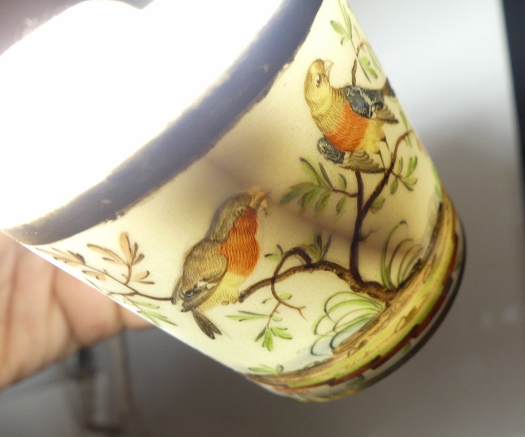 Benoît Lebrun In Orléans, Litron Cup With Birds In Painted Porcelain, Late 18th Century-photo-7