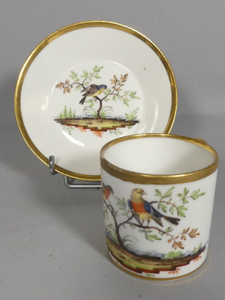 Benoît Lebrun In Orléans, Litron Cup With Birds In Painted Porcelain, Late 18th Century