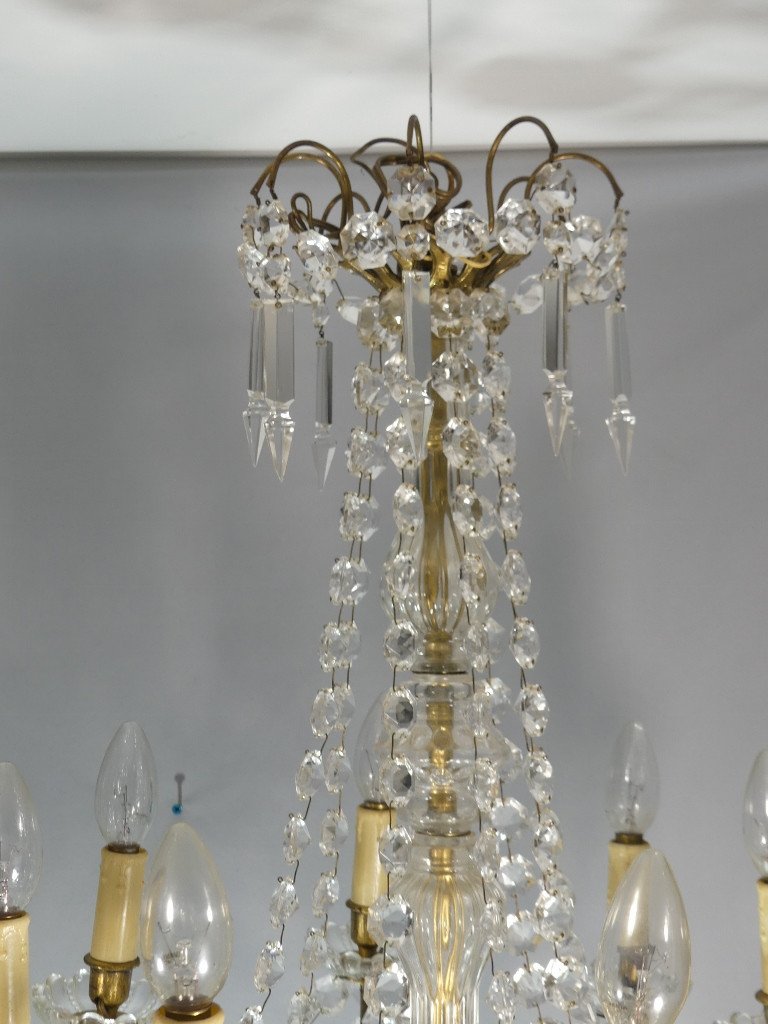 Pair Of Chandeliers With Glass And Brass Tassels, 8 Lights, Mid-20th Century-photo-2