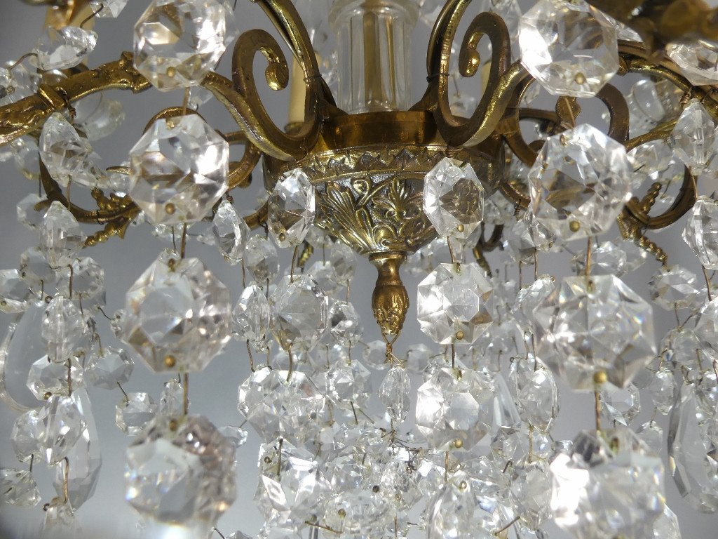 Pair Of Chandeliers With Glass And Brass Tassels, 8 Lights, Mid-20th Century-photo-4