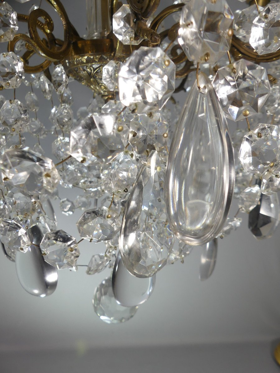 Pair Of Chandeliers With Glass And Brass Tassels, 8 Lights, Mid-20th Century-photo-7