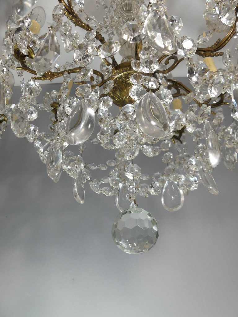 Pair Of Chandeliers With Glass And Brass Tassels, 8 Lights, Mid-20th Century-photo-8