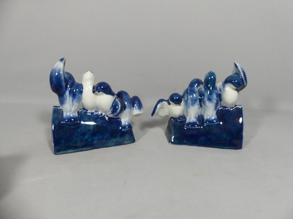 Camille Tharaud Limoges, Pair Of Art Deco Porcelain Birds Bookends-photo-4