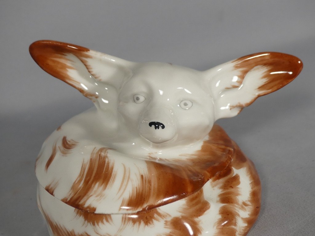 Edouard Marcel Sandoz Et Haviland, Bonbonnière Fennec En Porcelaine, 1921-photo-3