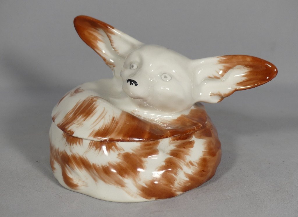 Edouard Marcel Sandoz Et Haviland, Bonbonnière Fennec En Porcelaine, 1921