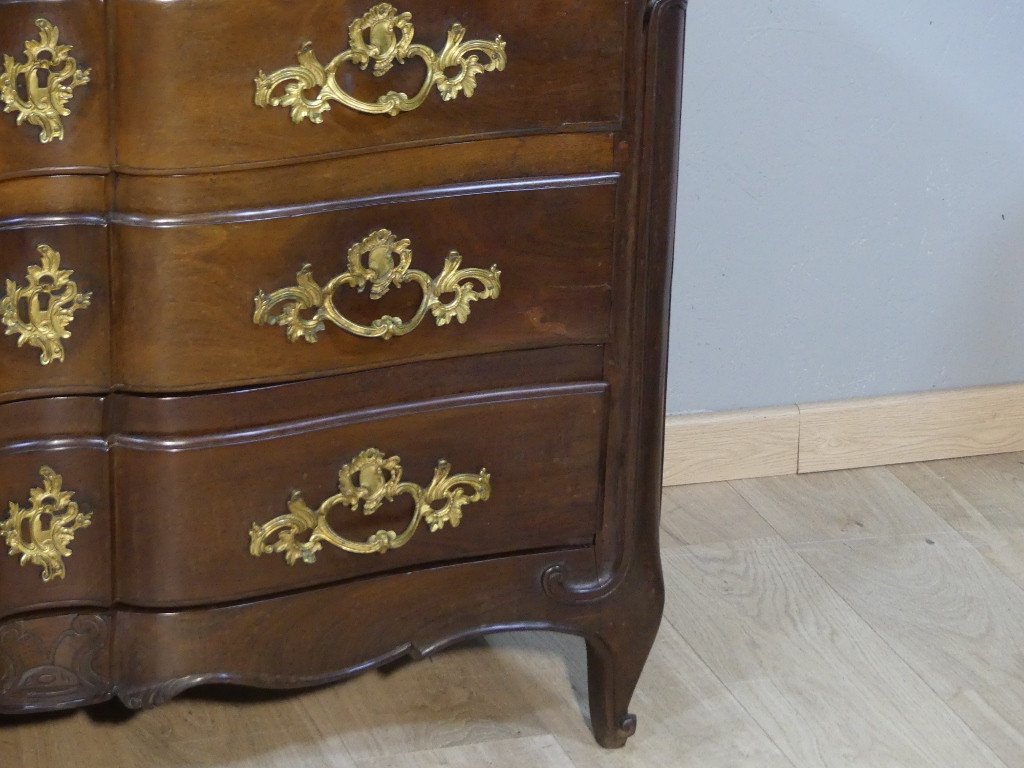 Commode De Port En Acajou Massif époque Louis XV, Dessus De Marbre, XVIII ème Siècle-photo-2