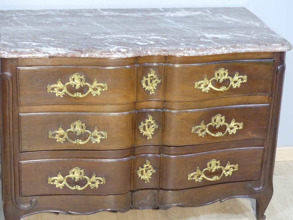 Commode De Port En Acajou Massif époque Louis XV, Dessus De Marbre, XVIII ème Siècle-photo-3