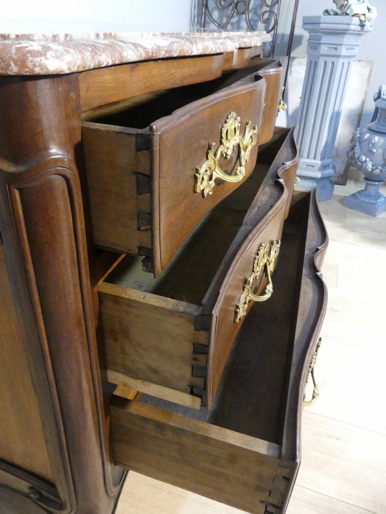 Commode De Port En Acajou Massif époque Louis XV, Dessus De Marbre, XVIII ème Siècle-photo-7