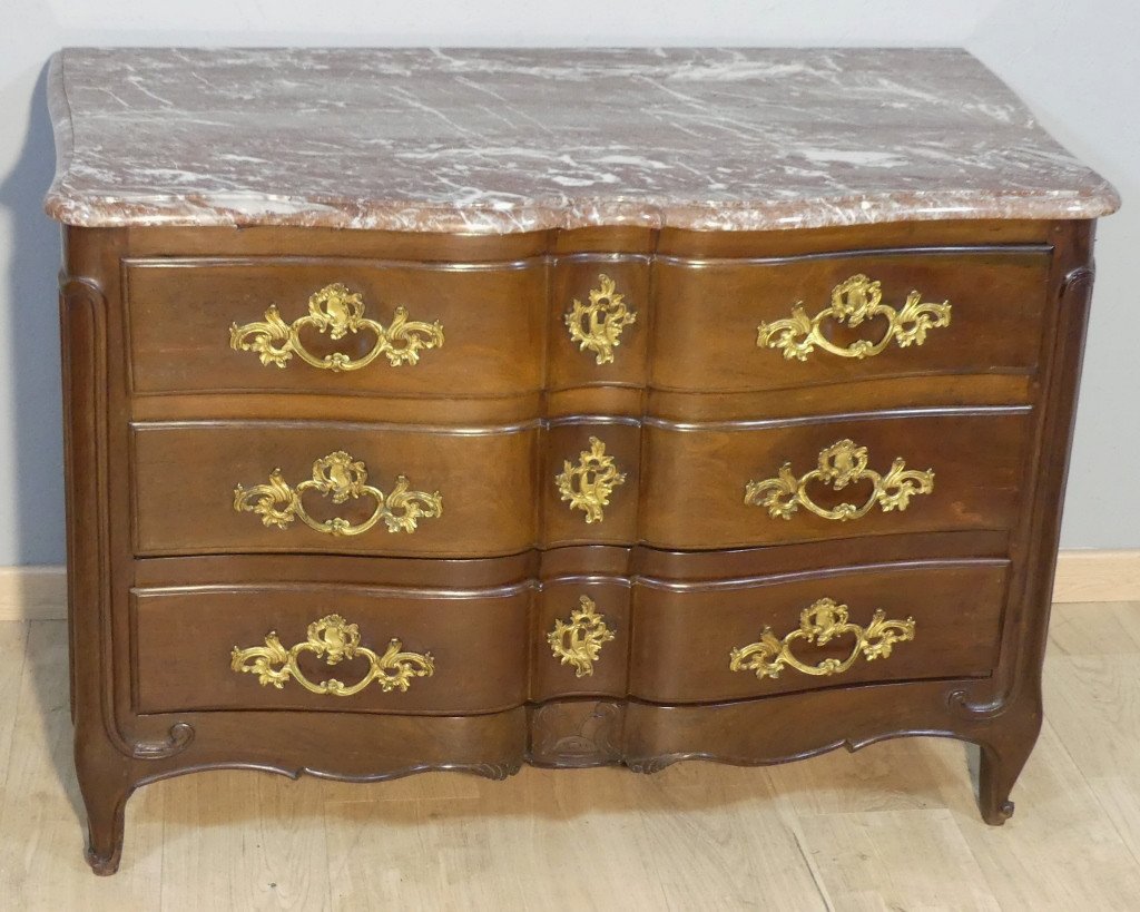 Commode De Port En Acajou Massif époque Louis XV, Dessus De Marbre, XVIII ème Siècle