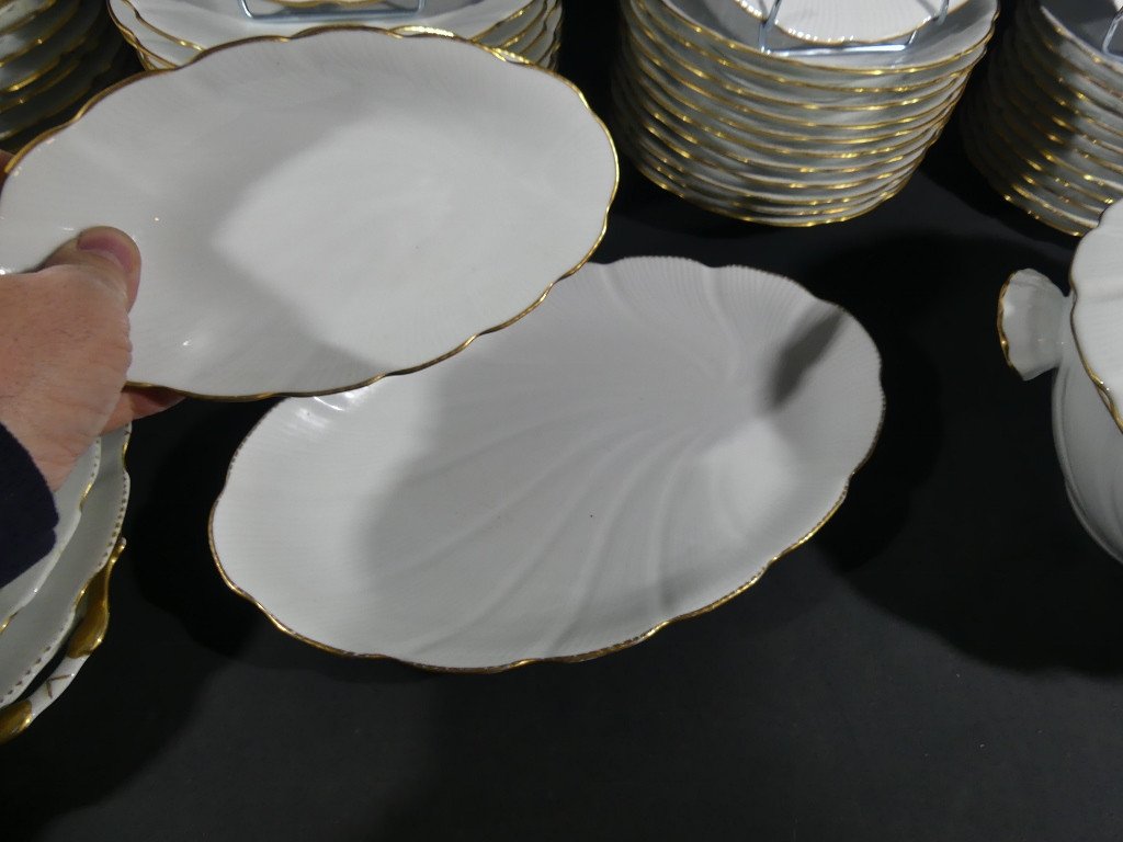 12 Person Service In White And Gold Limoges Porcelain 57 Pieces Twisted-photo-6