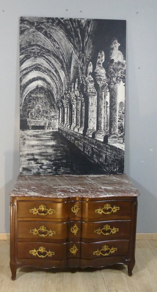 Le Cloître De l'Abbaye, Très Grand Tableau En Noir Et Blanc Peint Sur Bois, époque Fin XX ème-photo-2