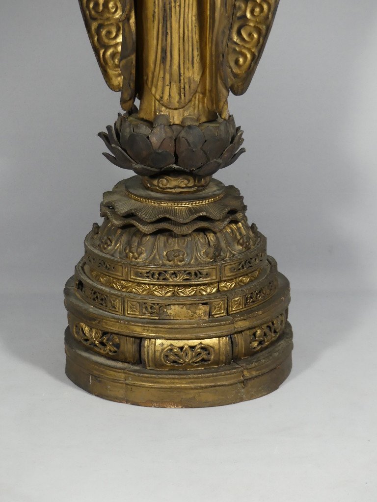 70.5 cm! Bouddha Amida En Bois Sculpt&eacute; Dor&eacute; Et Laqu&eacute;, Japon, P&eacute;riode Edo, XIX &egrave;me Si&egrave;cle-photo-2